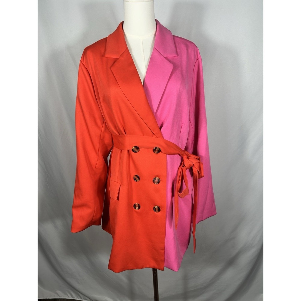 Women's Colorblock Statement Blazer Oversized  Coat Size 1X Bold Colorful Bright